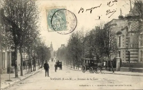 Ak Nangis Seine et Marne, Avenue de la Gare, NANGIS, Straßenansicht, Pferdewagen, Bäume