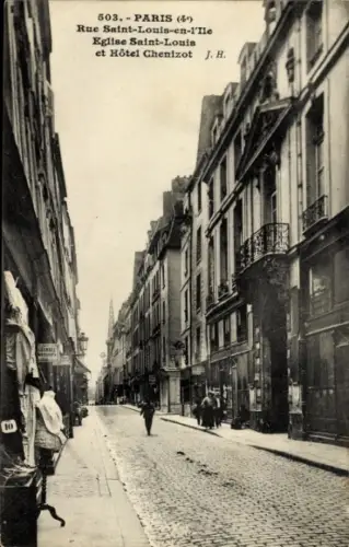 Ak Paris Hôtel de Ville, Rue Saint Louis en l'Ile, Eglise Sain Louis et Hôtel Chenizot