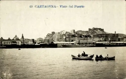 Ak Cartagena Murcia Spanien, Stadt vom Hafen gesehen