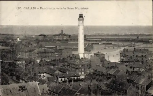 Ak Calais Pas de Calais, Panorama vers la Gare Maritime