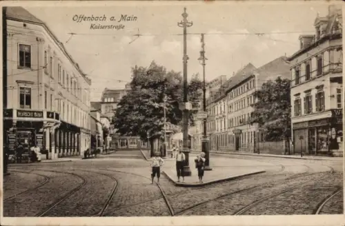 Ak Offenbach am Main Hessen, Kaiserstraße, Straßenbahn, Gebäude, Bäume, Menschen