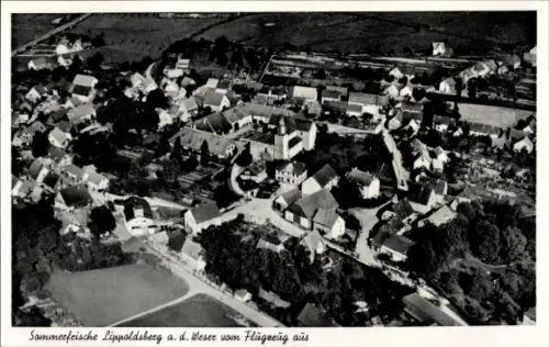 Ak Lippoldsberg Wahlsburg Weserbergland, Luftaufnahme von  Häuseransicht, Sommerlandschaft