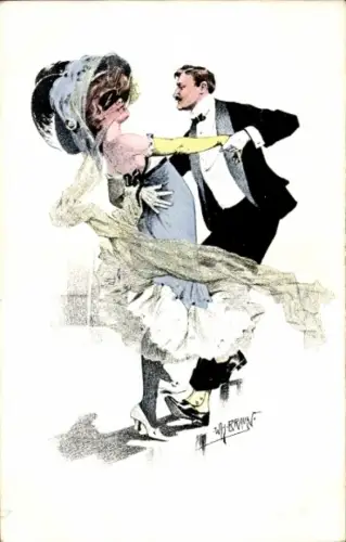 Künstler Ak Braun, Elegantes Paar beim Tanz, Maskerade
