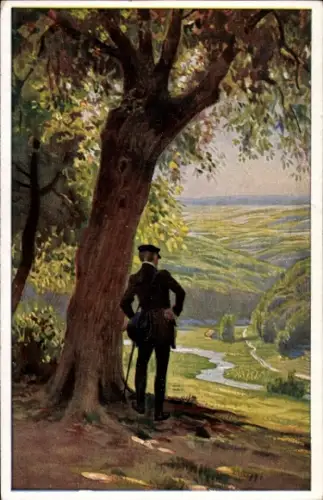 Lied Künstler Ak Hey, Paul, O Täler weit, o Höhen, Volksliederkarte Nr. 28