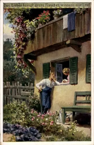 Künstler Ak Hey, Paul, Volksliedkarte Nr. 75, Das Lieben bringt groß' Freud, Novitas 736a