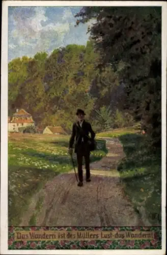 Künstler Ak Hey, Paul, Volksliederkarte Nr. 64, Das Wandern ist des Müllers Lust