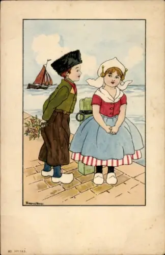 Künstler Ak Hardy. Florence, Mädchen und Junge am Kai