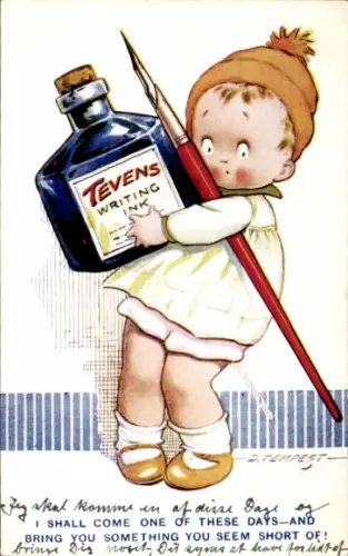 Künstler Ak Tempest, D., Kind, Tintenfass Tevens, Reklame