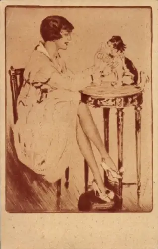 Künstler Ak Brüning, Max, Hündchen, Frau mit kleinem Hund