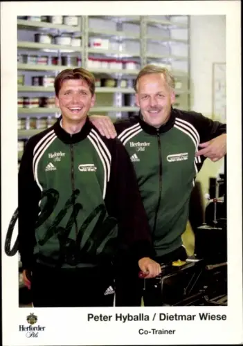 Autogrammkarte Co Trainer Peter Hyballa und Dietmar Wiese, Preußen Münster, Autogramm