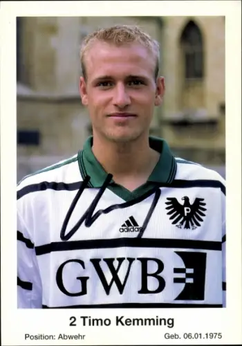 Autogrammkarte Fußballer Timo Kemming, Preußen Münster, Autogramm