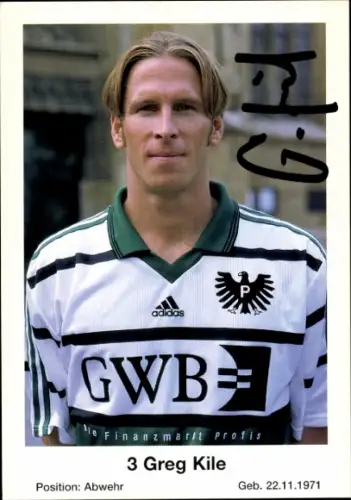 Autogrammkarte Fußballer Greg Kile, Preußen Münster, Autogramm