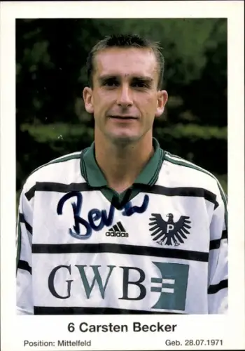 Autogrammkarte Fußballer Carsten Becker, Preußen Münster, Autogramm