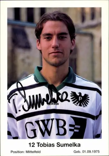 Autogrammkarte Fußballer Tobias Sumelka, Preußen Münster, Autogramm