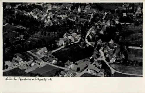 Ak Weiler bei Pforzheim Keltern im Enzkreis Baden, Luftaufnahme von Weiler, Häuser, Straßen, Flug
