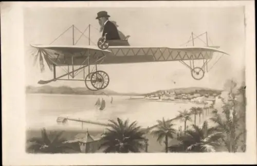 Ak Cannes Alpes Maritimes, Gesamtansicht, Mann im Flugzeug