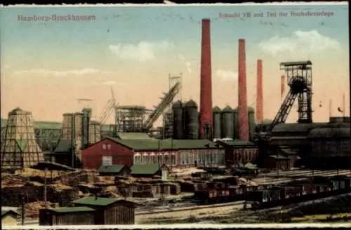 Ak Hamborn Duisburg im Ruhrgebiet, Bruckhausen, Schacht VII, Hochofenanlage