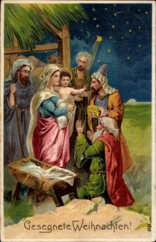 Präge Ak Glückwunsch Weihnachten, Heilige Familie, Jesuskind