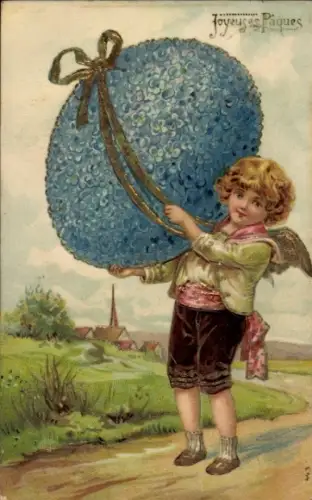 Präge Ak Glückwunsch Ostern, Engel, Osterei