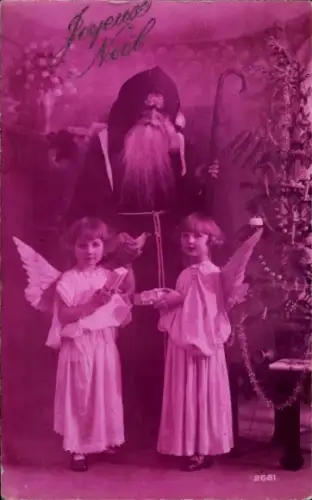 Ak Glückwunsch Weihnachten, Engel, Weihnachtsmann, Tannenbaum