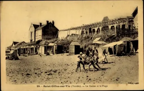Ak Saint Gilles sur Vie Vendée, Casino, Plage