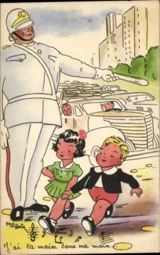 Künstler Ak Bair, Mo, J'ai ta main dans ma main, Kinder überqueren Straße, Verkehrspolizist