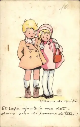 Ak Kinder, Paar, Gemaltes Porträt