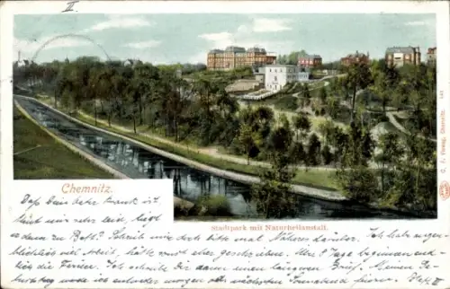 Ak Chemnitz in Sachsen, Stadtpark mit Naturheilanstalt, chemnitz, landschaft, fluss