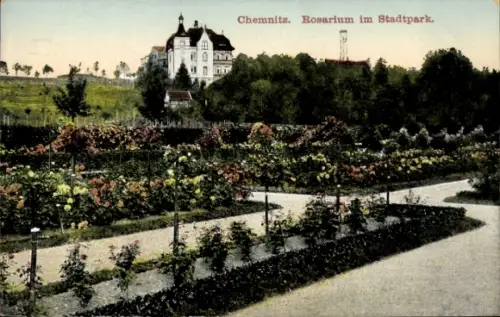 Ak Chemnitz in Sachsen, Rosengarten, Stadtpark,  Architektur, Pflanzen