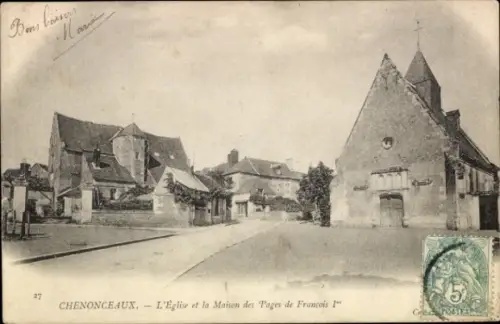 Ak Chenonceaux Indre et Loire, L'Eglise, Maison des Pages de François I, Architektur, r Ort,