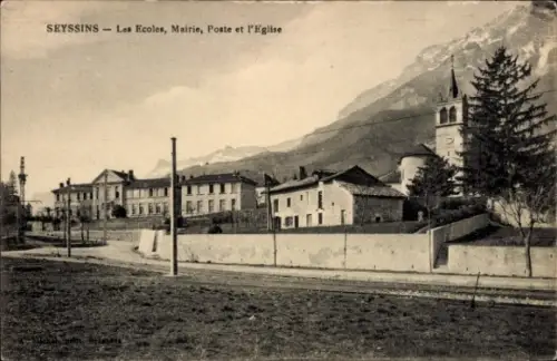 Ak Seyssins Isère, Schulen, Post, Kirche