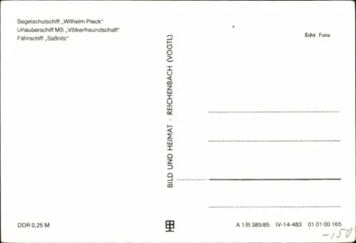 Ak Segelschulschiff Wilhelm Pieck, Urlauberschiff GTMS Fritz Heckert, Fährschiff Sassnitz