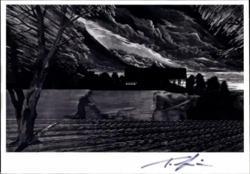 Künstler Ak Tobias Gellscheid, Holzstich Dusk, 2018, Autogramm