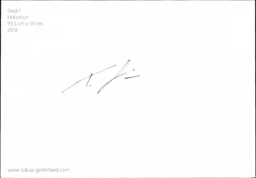 Künstler Ak Tobias Gellscheid, Holzstich Dusk, 2018, Autogramm
