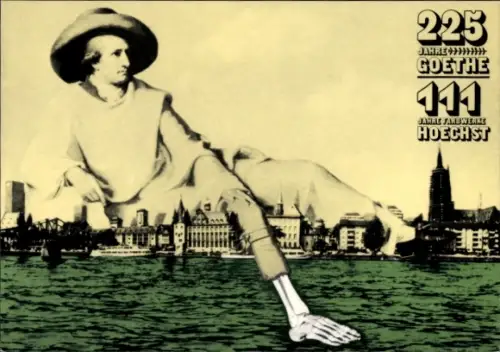 Künstler Ak Staeck, Klaus, 225 Jahre Goethe, 111 Jahre Hoechst, Satire