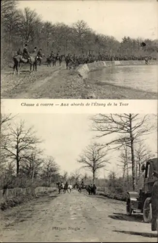 Ak Jagd mit Hunden, am Rande des Teiches de la Tour