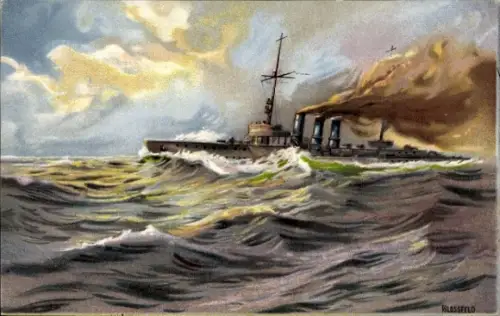 Künstler Ak Blossfeld, Karl, Deutsches Kriegsschiff, Äußerste Kraft