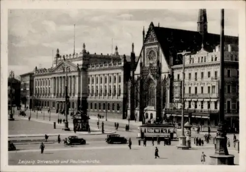 Ak Leipzig, Universität, Paulinerkirche,Straßenbahn, Autos