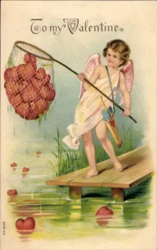 Präge Litho Valentinstag, Amor, Herzen