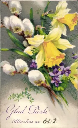 Ak Glückwunsch Ostern, Blumen, Weidenkätzchen