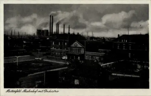 Ak Bitterfeld in Sachsen Anhalt, Bahnhof, Industrie