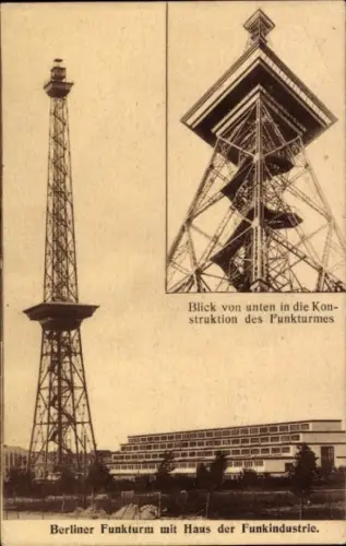 Ak Berlin Charlottenburg Witzleben, Berliner Funkturm, Haus der Funkindustrie, Blick von unten