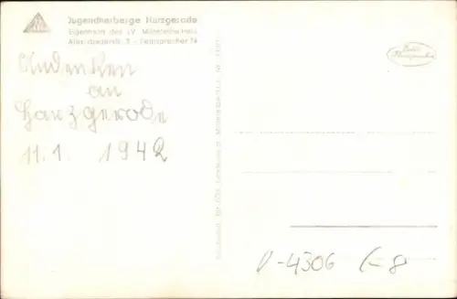 Ak Harzgerode am Harz, Jugendherberge  Gebäudefront,  