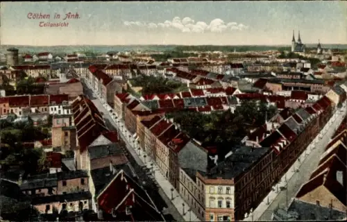 Ak Cöthen Köthen in Anhalt, Stadtansicht, Alte Architektur, Wohngebäude, Teilansicht, Farbenpräch