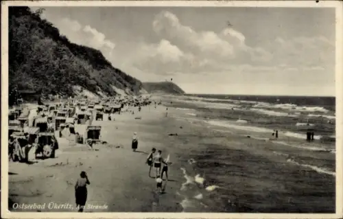 Ak Ostseebad Ueckeritz Ückeritz auf Usedom, Ostseebad Ükeritz, Strand, Küste, Strandkörbe, Mensch