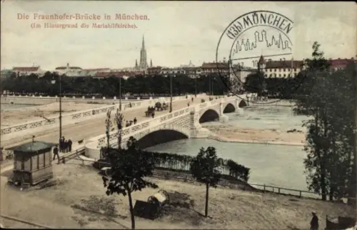 Ak München, Fraunhofer-Brücke, Mariahilfkirche