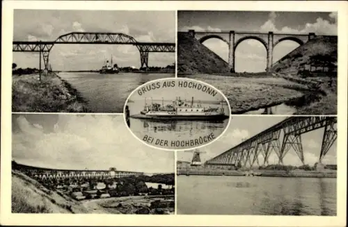 Ak Hochdonn in Dithmarschen, Brückenbilder, Kanalhochbrücke, Schiffsansicht, Landschaft, historis