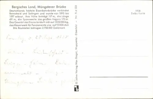 Ak Müngsten an der Wupper Wuppertal, Müngstener Brücke