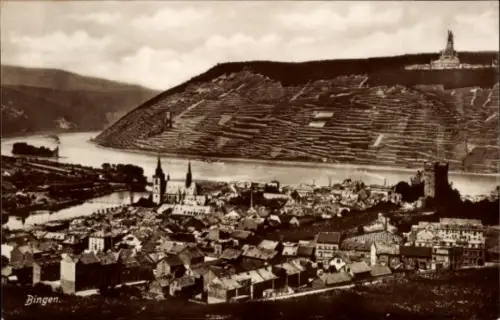 Ak Bingen am Rhein, Gesamtansicht, Niederwald Nationaldenkmal