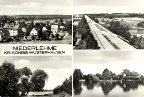 Ak Niederlehme Königs Wusterhausen in Brandenburg, Autobahn, Teilansicht vom Ort, Seepartie